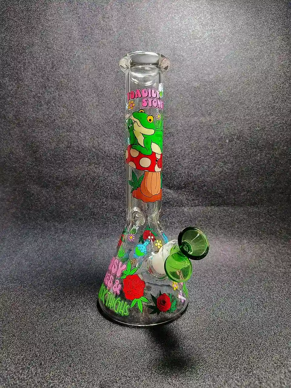 10" Toadily Stoned Frog Mushroom Forest Beaker Glass Bong