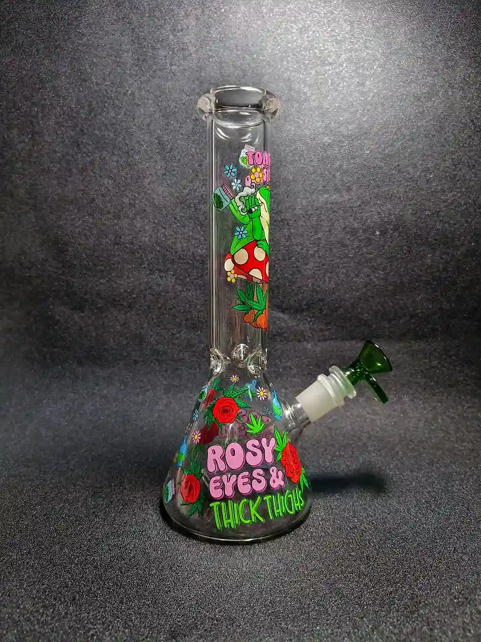 10" Toadily Stoned Frog Mushroom Forest Beaker Glass Bong