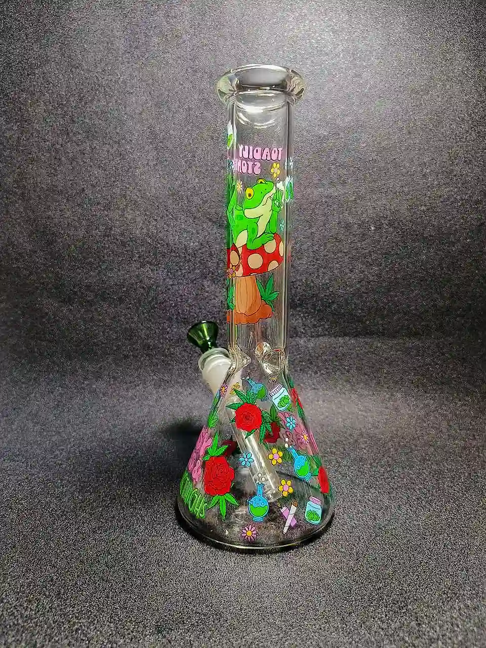 10" Toadily Stoned Frog Mushroom Forest Beaker Glass Bong