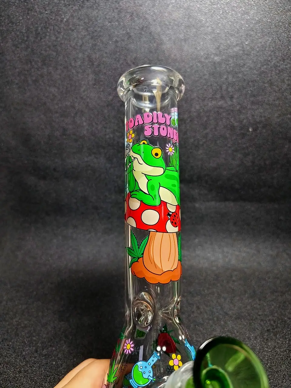 10" Toadily Stoned Frog Mushroom Forest Beaker Glass Bong