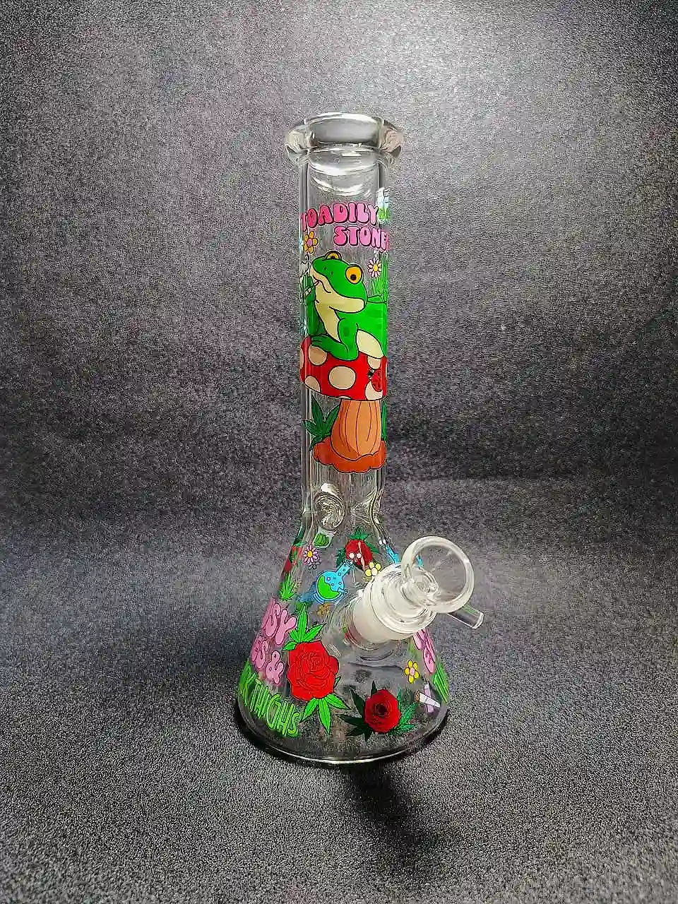 10" Toadily Stoned Frog Mushroom Forest Beaker Glass Bong