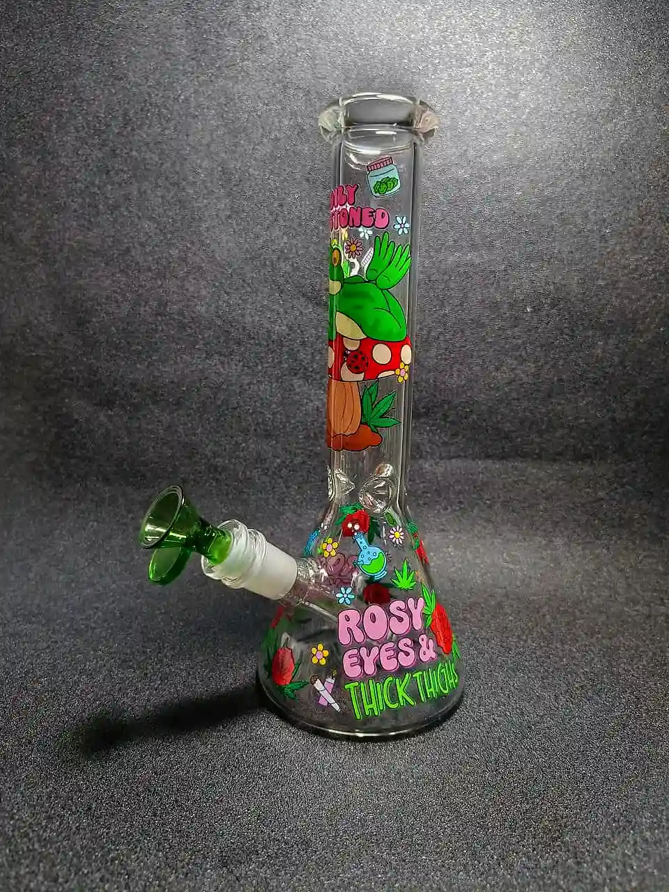10" Toadily Stoned Frog Mushroom Forest Beaker Glass Bong