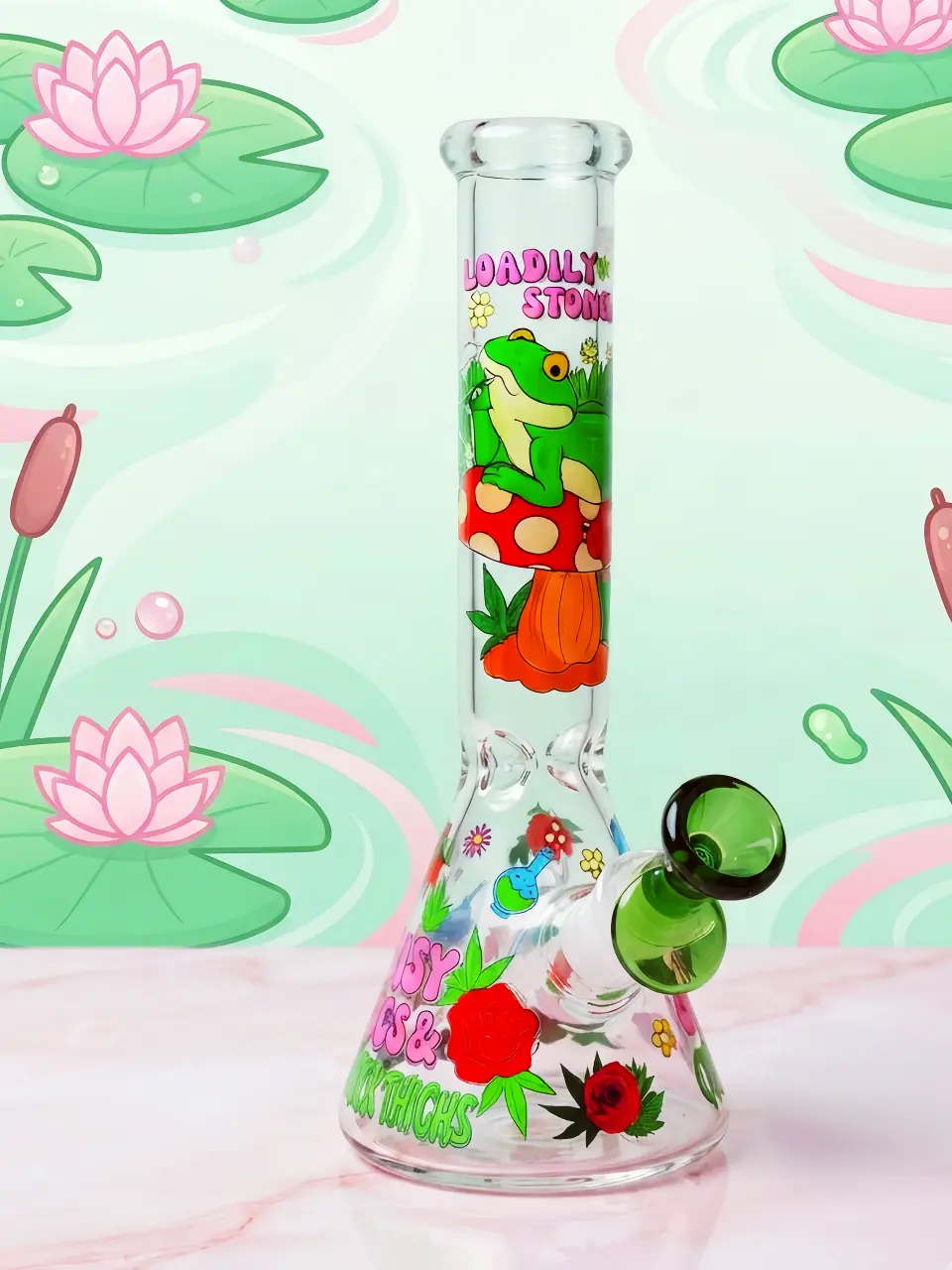 10" Toadily Stoned Frog Mushroom Forest Beaker Glass Bong - Image 9