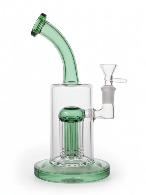 8.6" Tree Perc Bent Neck Green Glass Bong