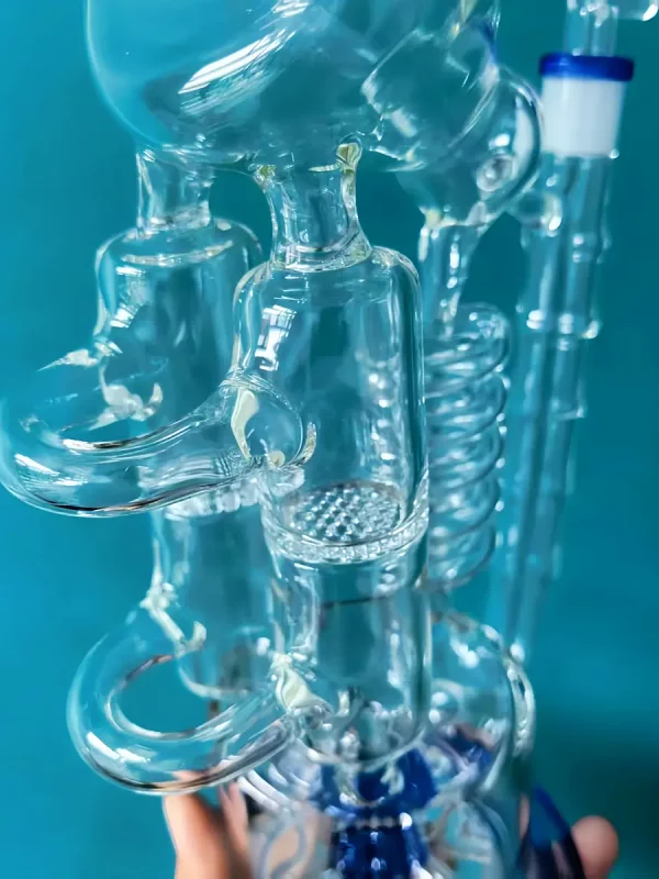 13" UFO Cogwheel Honeycomb Dual-Percolator Recycler Glass Bong