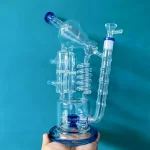 13" UFO Cogwheel Honeycomb Dual-Percolator Recycler Glass Bong