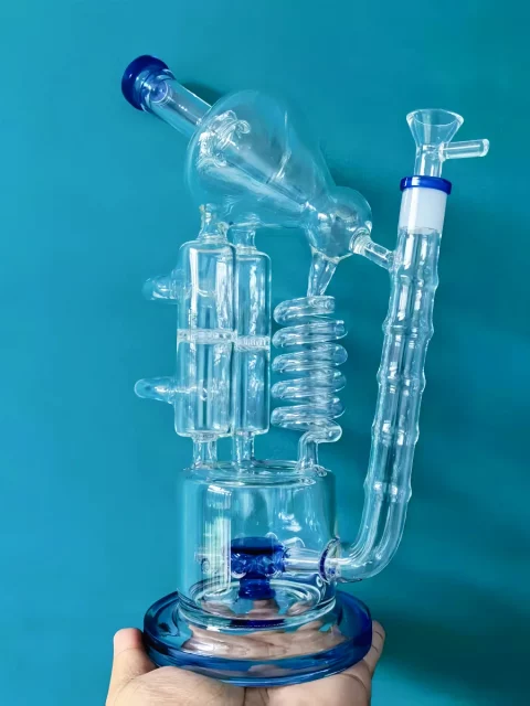 13" UFO Cogwheel Honeycomb Dual-Percolator Recycler Glass Bong