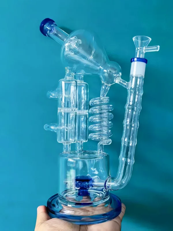 13" UFO Cogwheel Honeycomb Dual-Percolator Recycler Glass Bong