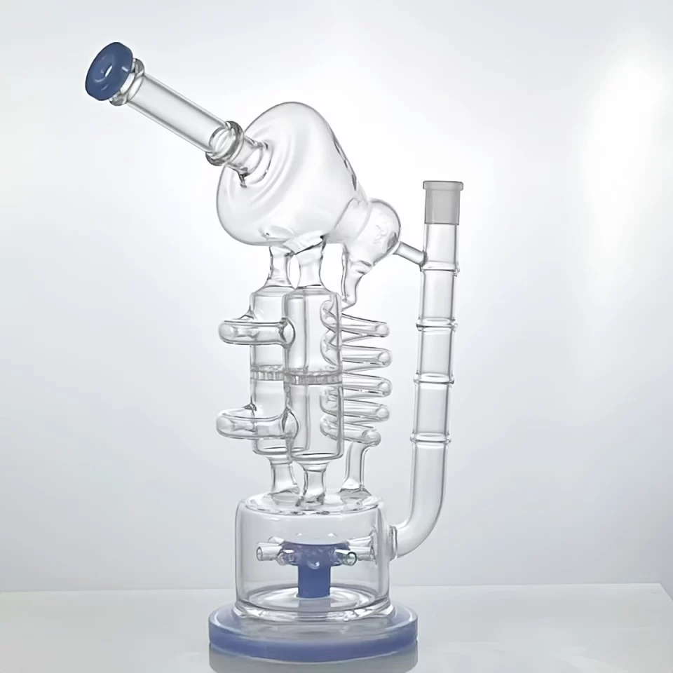 13" UFO Cogwheel Honeycomb Dual-Percolator Recycler Glass Bong