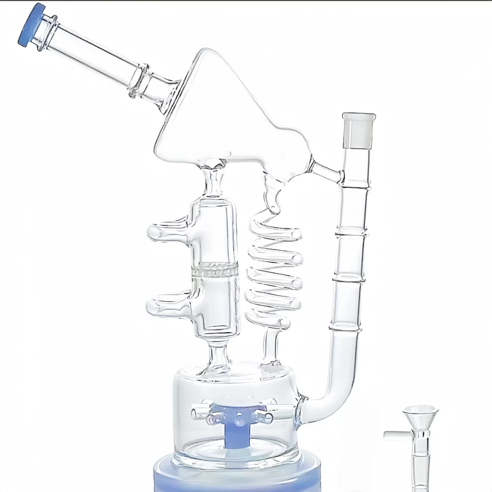 13" UFO Cogwheel Honeycomb Dual-Percolator Recycler Glass Bong