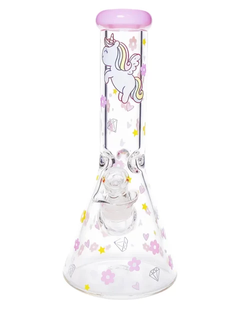 12" Unicorn Fantasy Pink Beaker Glass Bong 9mm Thick
