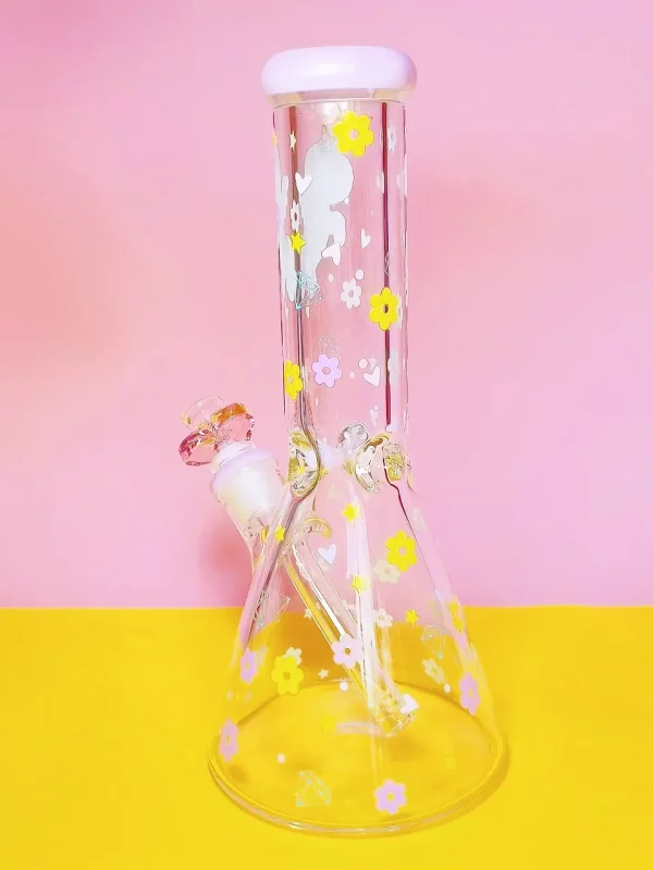12" Unicorn Fantasy Pink Beaker Glass Bong 9mm Thick