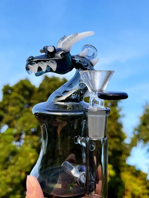 7" Unique Dragon Glass Bong/Dab Rig | Black