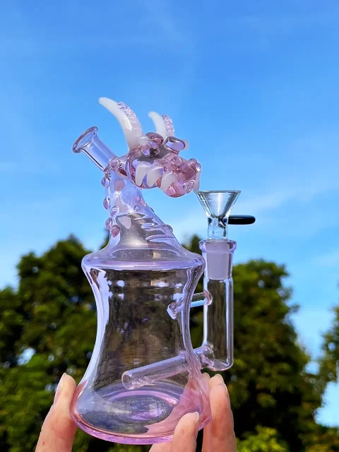 7" Handmade Pink Dragon Glass Bong/Dab Rig