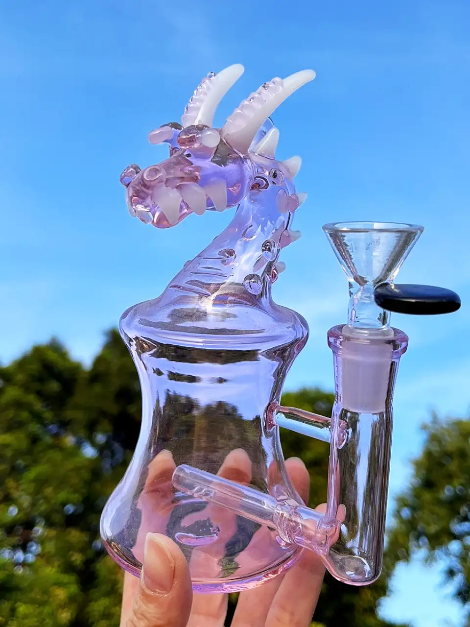14" 9mm Pink & Black Heavy Glass Bong Water Pipe Beaker Rig Hookah Handmade