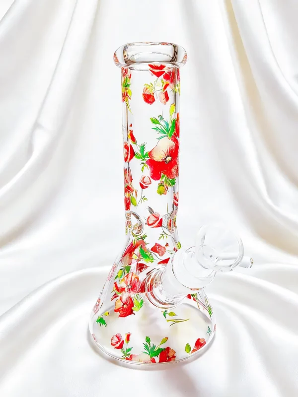 8" Poppy Botanical Vintage Garden Beaker Glass Bong