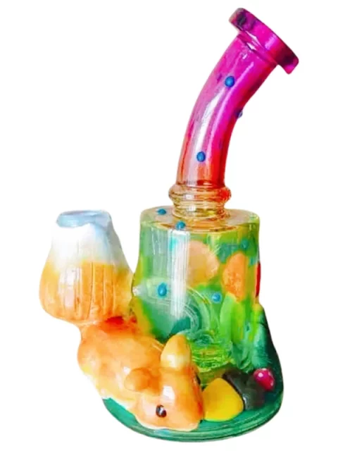 6.7" Whimsical Fox and Mushroom Glass Bong