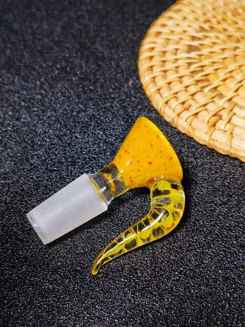 14mm Yellow Textured Glass Bong Bowl with Twisted Horn Handle
