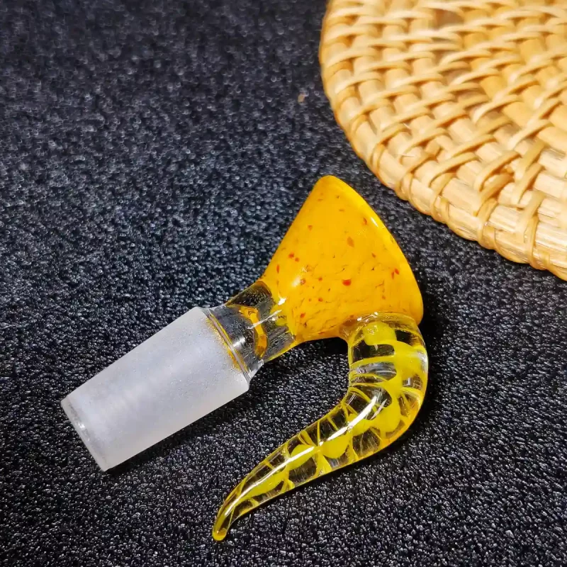 14mm Yellow Textured Glass Bong Bowl with Twisted Horn Handle